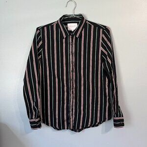 ROCHELLE BEHRENS The Boyfriend Shirt Striped Black Red Women’s M